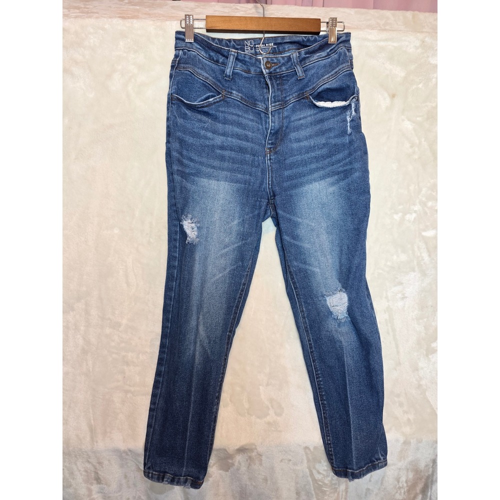 No Boundaries High Rise Distressed Skinny Jeans Womens 13 Medium Wash Blue Denim